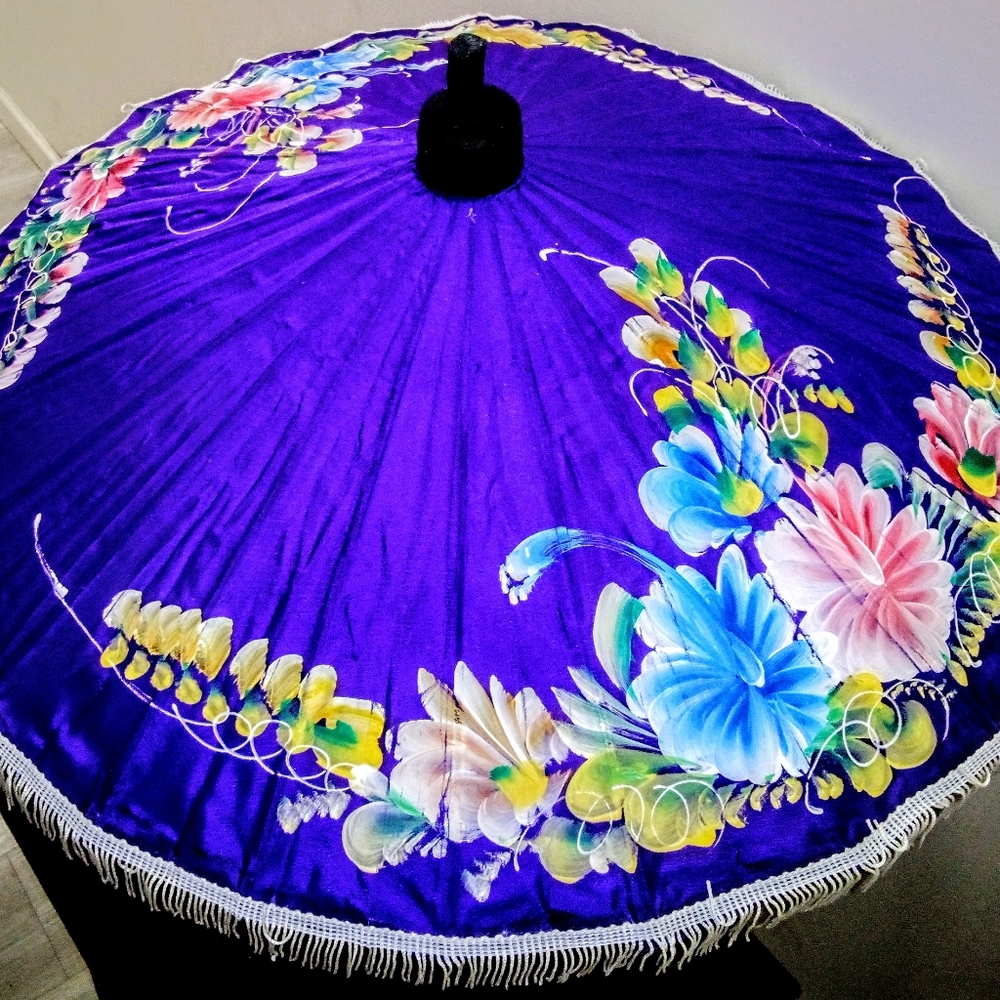 Vintage Handmade & Painted Ceremonial Parasol  Bamboo Rice Umbrella